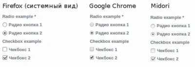 Вид Radio и Checkbox на одной системе, но в разных браузерах.