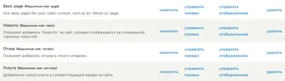 Созданные типы содержимого.