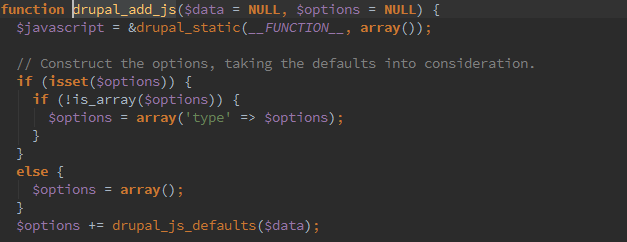 Исходник функции drupal_add_js