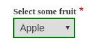 Выбранный фрукт теперь влияет на цвет рамки селекта.